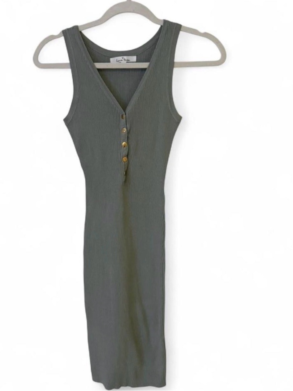 Love Tree Olive Ribbed V-Neck Midi Dress